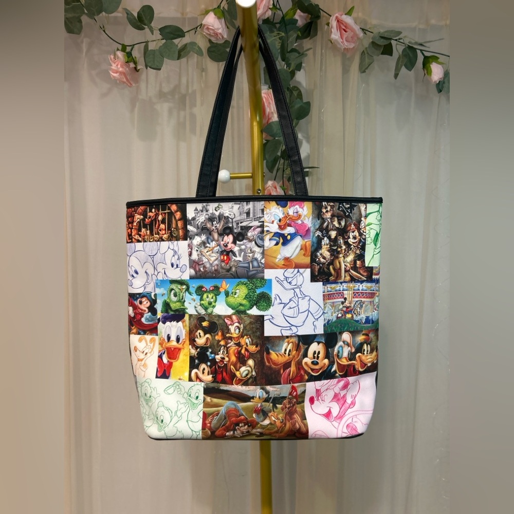 Disney Parks Loungefly Mickey & Friends Collage Large Tote Bag NWT